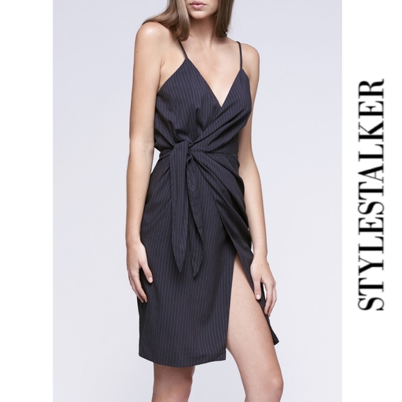 Stylestalker Dresses & Skirts - StyleStalker Odysseus Wrap Midi Pinstripe Dress Sm